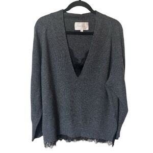 Brochu Walker The Lace Vee Looker Pullover Sweater Wool/Cashmere Lace Large